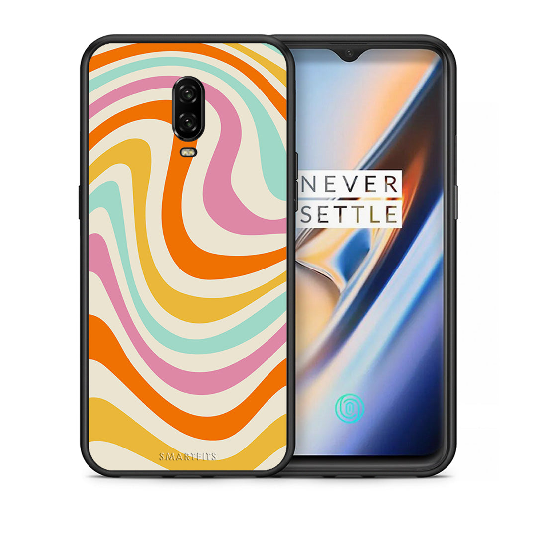 Θήκη OnePlus 6T Colourful Waves από τη Smartfits με σχέδιο στο πίσω μέρος και μαύρο περίβλημα | OnePlus 6T Colourful Waves case with colorful back and black bezels