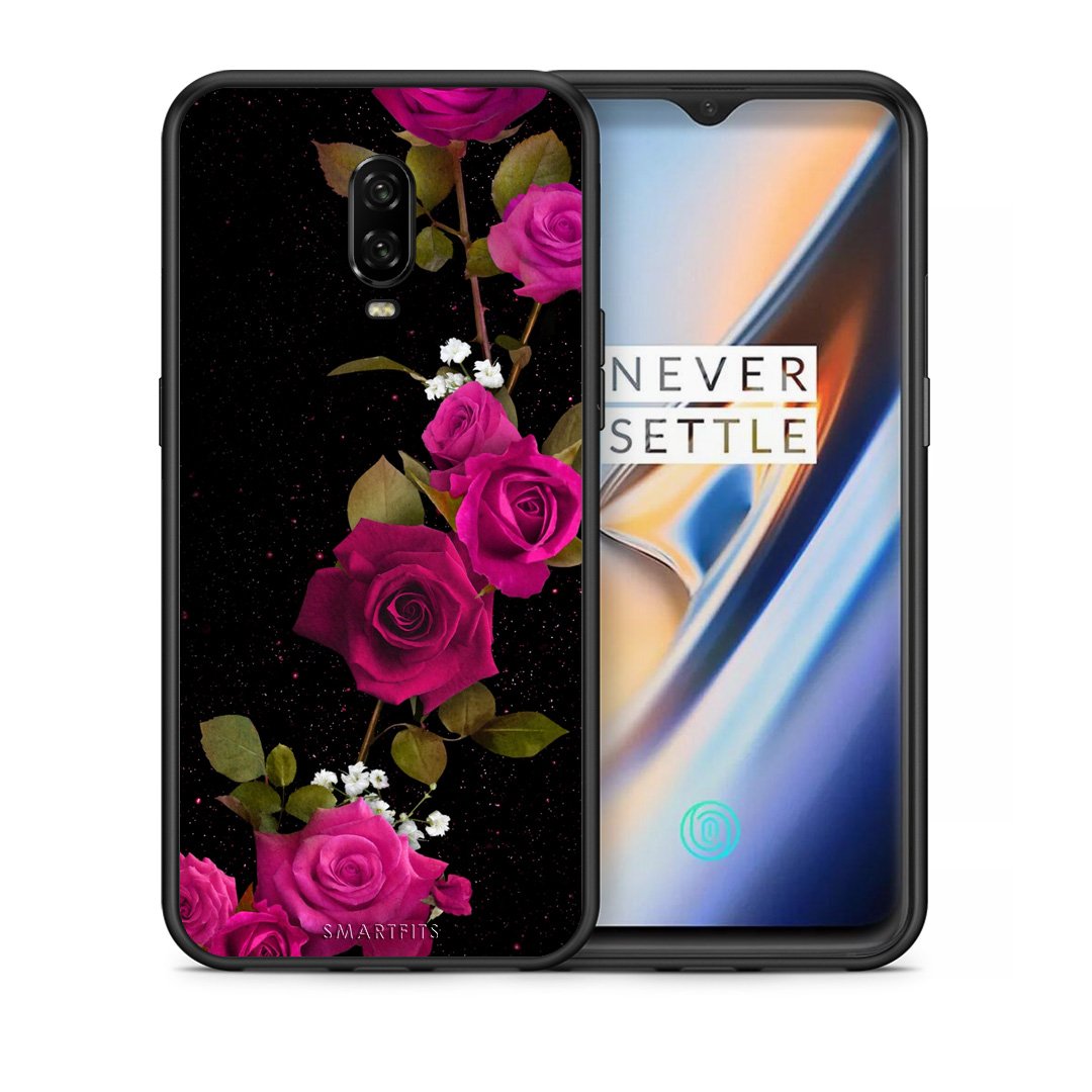 Θήκη OnePlus 6T Red Roses Flower από τη Smartfits με σχέδιο στο πίσω μέρος και μαύρο περίβλημα | OnePlus 6T Red Roses Flower case with colorful back and black bezels