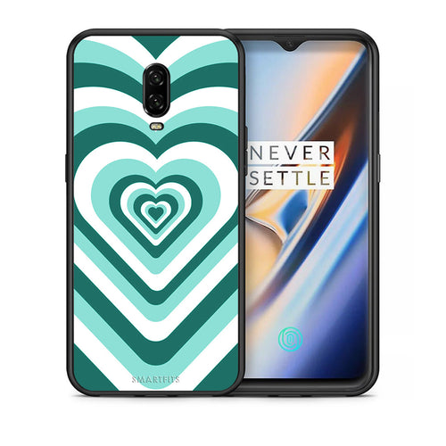Θήκη OnePlus 6T Green Hearts από τη Smartfits με σχέδιο στο πίσω μέρος και μαύρο περίβλημα | OnePlus 6T Green Hearts case with colorful back and black bezels