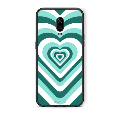 OnePlus 6T Green Hearts θήκη από τη Smartfits με σχέδιο στο πίσω μέρος και μαύρο περίβλημα | Smartphone case with colorful back and black bezels by Smartfits