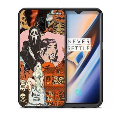 Θήκη OnePlus 6T Halloween Collage από τη Smartfits με σχέδιο στο πίσω μέρος και μαύρο περίβλημα | OnePlus 6T Halloween Collage case with colorful back and black bezels
