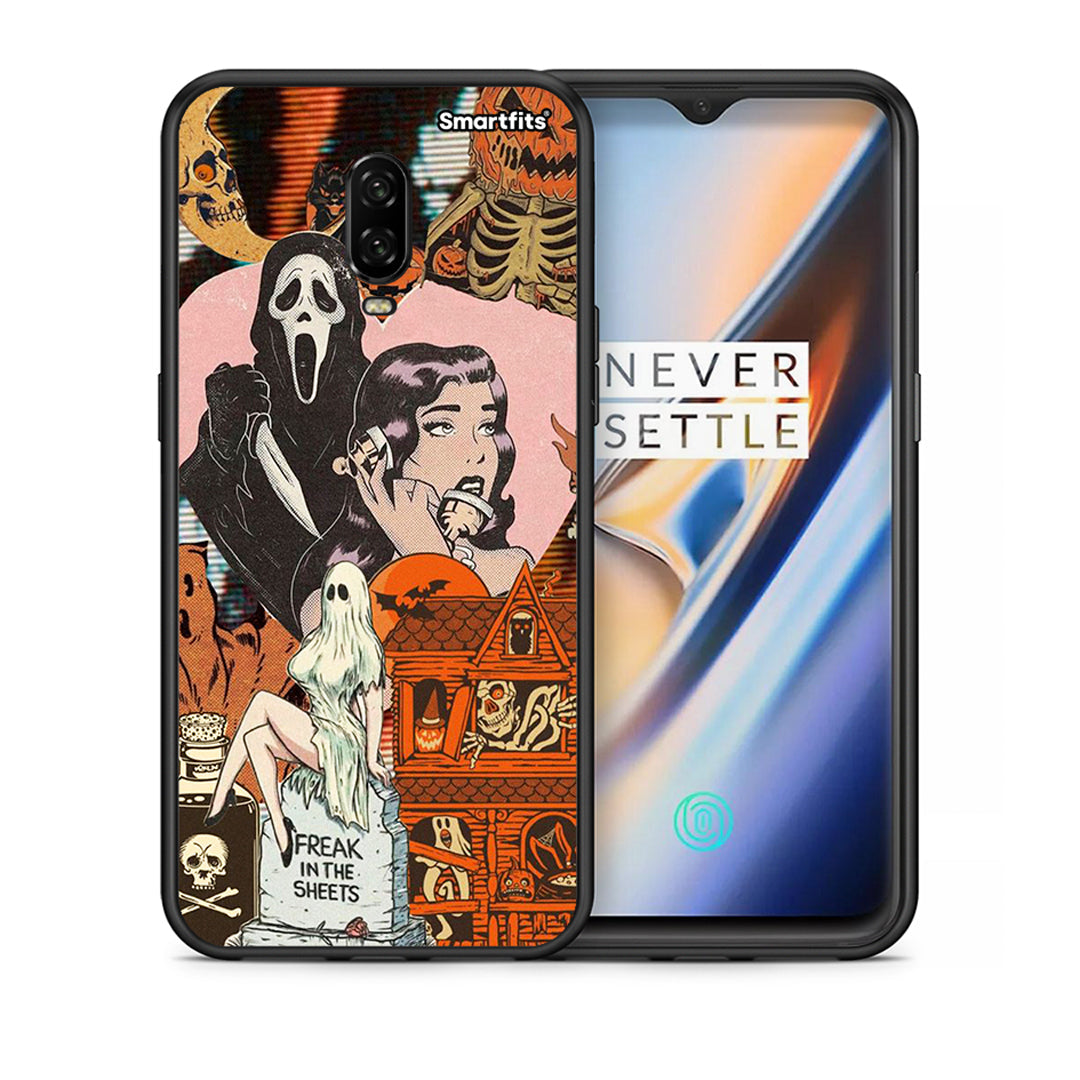 Θήκη OnePlus 6 Halloween Collage από τη Smartfits με σχέδιο στο πίσω μέρος και μαύρο περίβλημα | OnePlus 6 Halloween Collage case with colorful back and black bezels