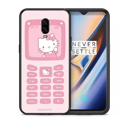 Θήκη Αγίου Βαλεντίνου OnePlus 6T Hello Kitten από τη Smartfits με σχέδιο στο πίσω μέρος και μαύρο περίβλημα | OnePlus 6T Hello Kitten case with colorful back and black bezels