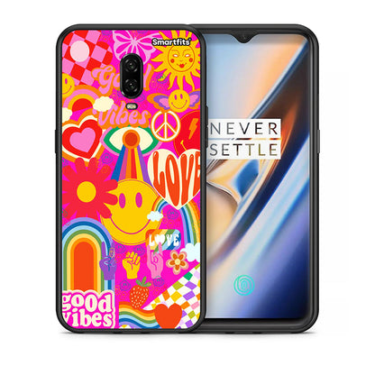 Θήκη OnePlus 6T Hippie Love από τη Smartfits με σχέδιο στο πίσω μέρος και μαύρο περίβλημα | OnePlus 6T Hippie Love case with colorful back and black bezels