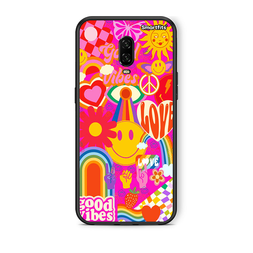 OnePlus 6T Hippie Love θήκη από τη Smartfits με σχέδιο στο πίσω μέρος και μαύρο περίβλημα | Smartphone case with colorful back and black bezels by Smartfits