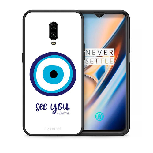 Θήκη OnePlus 6T Karma Says από τη Smartfits με σχέδιο στο πίσω μέρος και μαύρο περίβλημα | OnePlus 6T Karma Says case with colorful back and black bezels