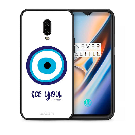 Θήκη OnePlus 6T Karma Says από τη Smartfits με σχέδιο στο πίσω μέρος και μαύρο περίβλημα | OnePlus 6T Karma Says case with colorful back and black bezels
