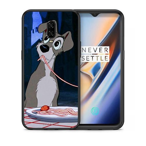 Θήκη Αγίου Βαλεντίνου OnePlus 6T Lady And Tramp 1 από τη Smartfits με σχέδιο στο πίσω μέρος και μαύρο περίβλημα | OnePlus 6T Lady And Tramp 1 case with colorful back and black bezels
