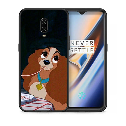 Θήκη Αγίου Βαλεντίνου OnePlus 6T Lady And Tramp 2 από τη Smartfits με σχέδιο στο πίσω μέρος και μαύρο περίβλημα | OnePlus 6T Lady And Tramp 2 case with colorful back and black bezels