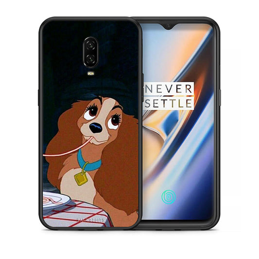 Θήκη Αγίου Βαλεντίνου OnePlus 6T Lady And Tramp 2 από τη Smartfits με σχέδιο στο πίσω μέρος και μαύρο περίβλημα | OnePlus 6T Lady And Tramp 2 case with colorful back and black bezels