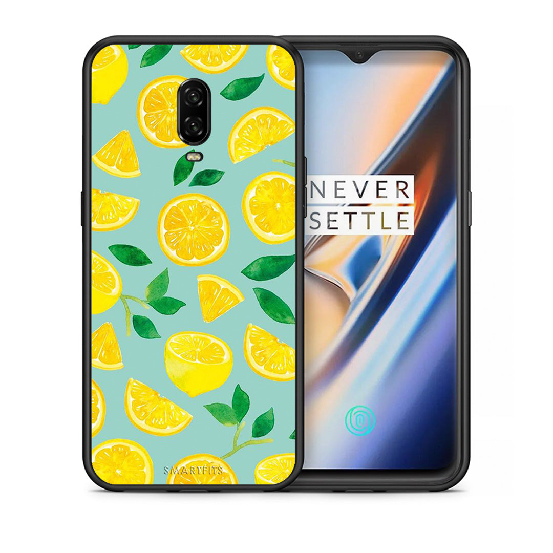 Θήκη OnePlus 6T Lemons από τη Smartfits με σχέδιο στο πίσω μέρος και μαύρο περίβλημα | OnePlus 6T Lemons case with colorful back and black bezels