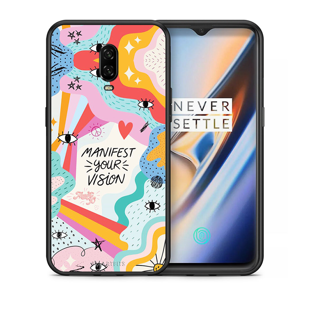 Θήκη OnePlus 6T Manifest Your Vision από τη Smartfits με σχέδιο στο πίσω μέρος και μαύρο περίβλημα | OnePlus 6T Manifest Your Vision case with colorful back and black bezels