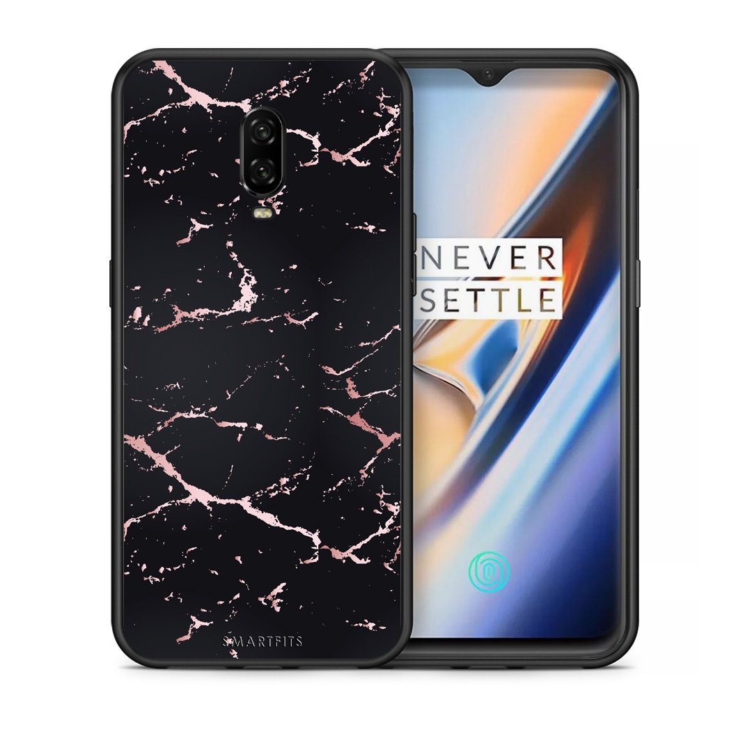 Θήκη OnePlus 6T Black Rosegold Marble από τη Smartfits με σχέδιο στο πίσω μέρος και μαύρο περίβλημα | OnePlus 6T Black Rosegold Marble case with colorful back and black bezels