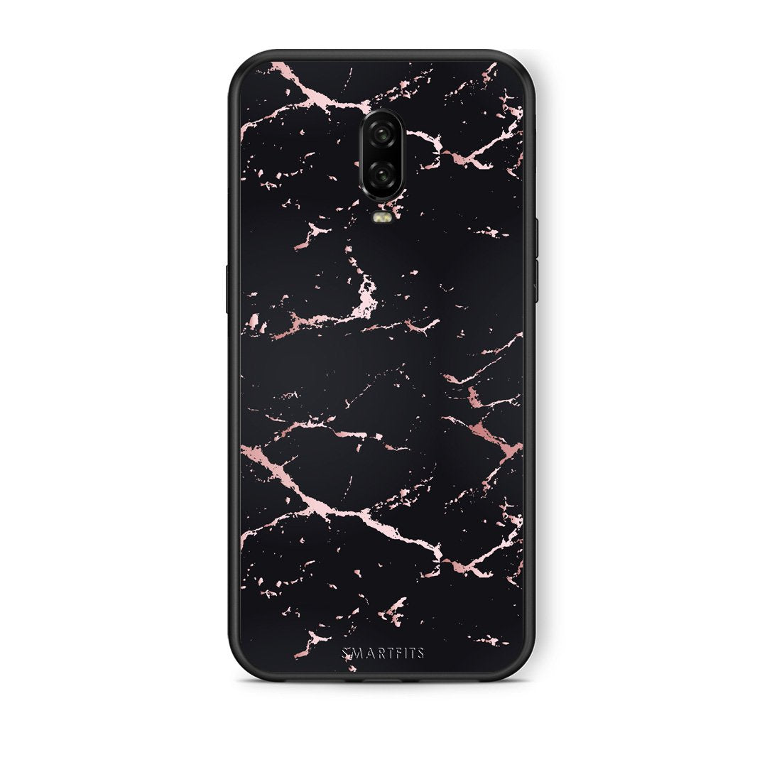 4 - OnePlus 6T Black Rosegold Marble case, cover, bumper