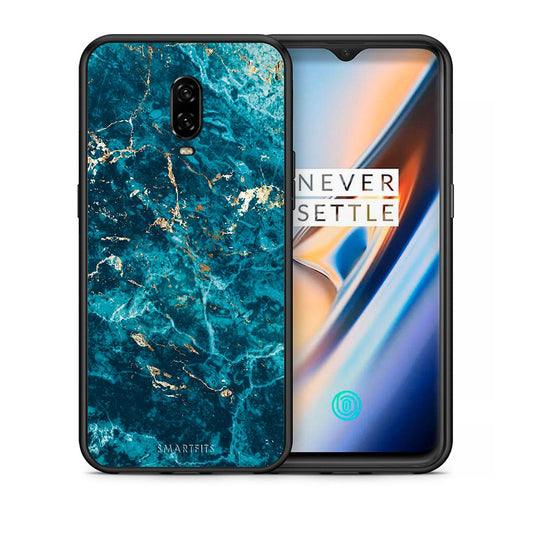 Θήκη OnePlus 6T Marble Blue από τη Smartfits με σχέδιο στο πίσω μέρος και μαύρο περίβλημα | OnePlus 6T Marble Blue case with colorful back and black bezels