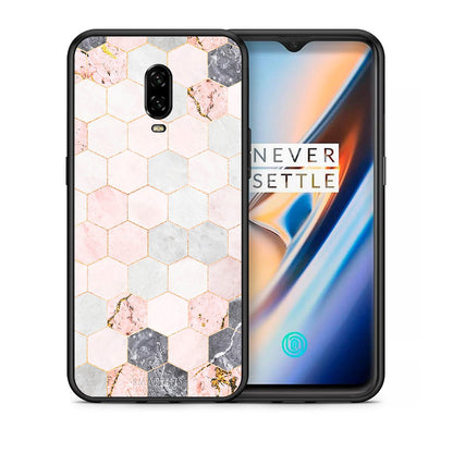 Θήκη OnePlus 6T Hexagon Pink Marble από τη Smartfits με σχέδιο στο πίσω μέρος και μαύρο περίβλημα | OnePlus 6T Hexagon Pink Marble case with colorful back and black bezels