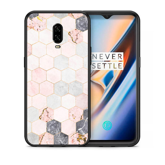 Θήκη OnePlus 6T Hexagon Pink Marble από τη Smartfits με σχέδιο στο πίσω μέρος και μαύρο περίβλημα | OnePlus 6T Hexagon Pink Marble case with colorful back and black bezels