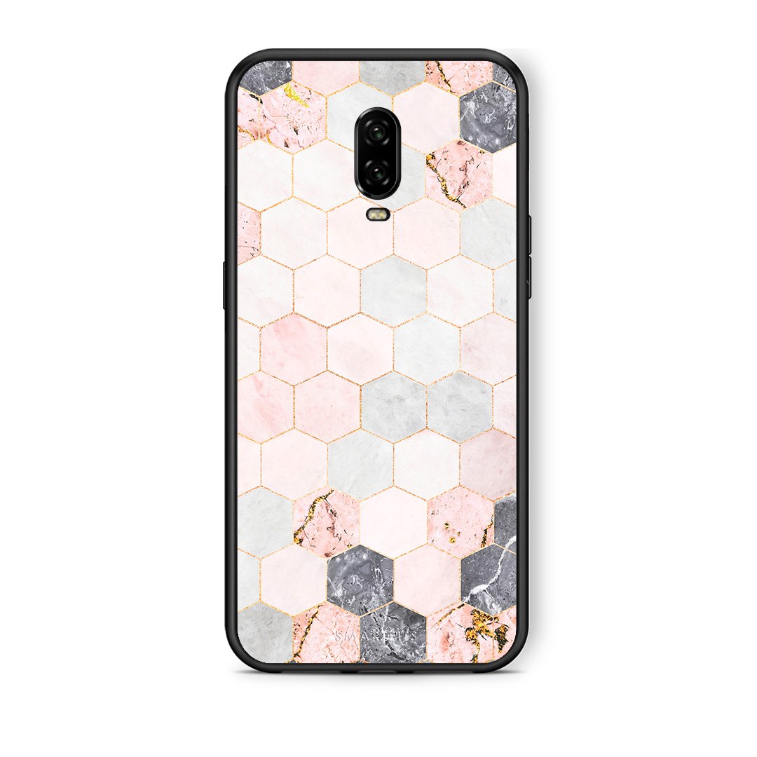 4 - OnePlus 6T Hexagon Pink Marble case, cover, bumper