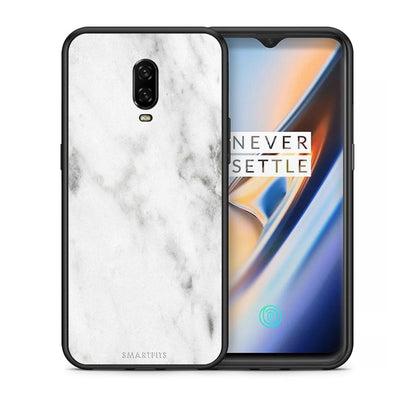 Θήκη OnePlus 6T White Marble από τη Smartfits με σχέδιο στο πίσω μέρος και μαύρο περίβλημα | OnePlus 6T White Marble case with colorful back and black bezels