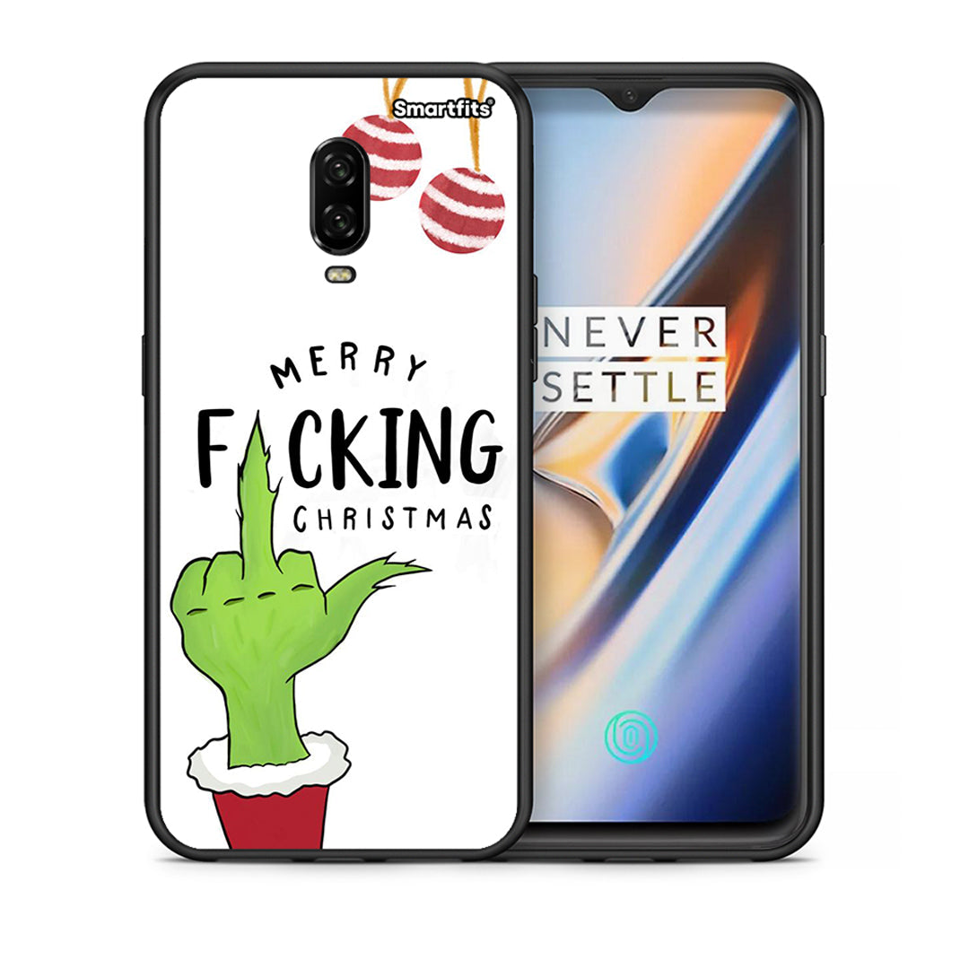 Θήκη OnePlus 6 Merry F Xmas από τη Smartfits με σχέδιο στο πίσω μέρος και μαύρο περίβλημα | OnePlus 6 Merry F Xmas case with colorful back and black bezels