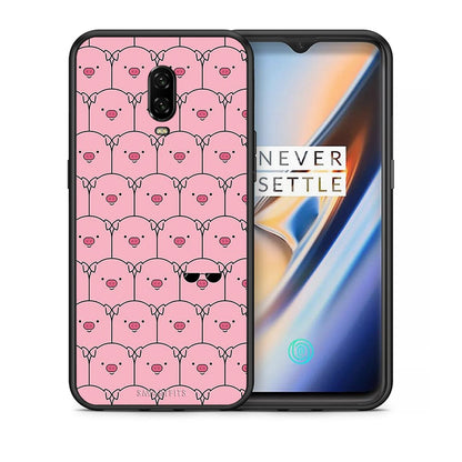 Θήκη OnePlus 6T Pig Glasses από τη Smartfits με σχέδιο στο πίσω μέρος και μαύρο περίβλημα | OnePlus 6T Pig Glasses case with colorful back and black bezels