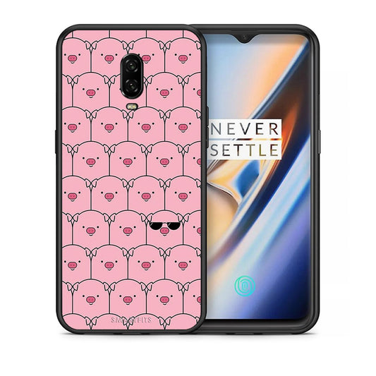Θήκη OnePlus 6T Pig Glasses από τη Smartfits με σχέδιο στο πίσω μέρος και μαύρο περίβλημα | OnePlus 6T Pig Glasses case with colorful back and black bezels