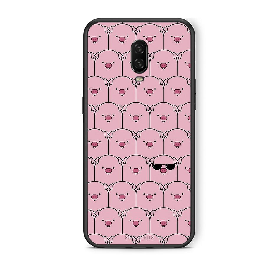 OnePlus 6T Pig Glasses θήκη από τη Smartfits με σχέδιο στο πίσω μέρος και μαύρο περίβλημα | Smartphone case with colorful back and black bezels by Smartfits