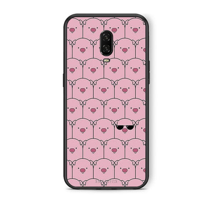 OnePlus 6T Pig Glasses θήκη από τη Smartfits με σχέδιο στο πίσω μέρος και μαύρο περίβλημα | Smartphone case with colorful back and black bezels by Smartfits
