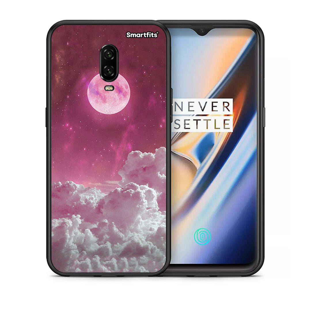 Θήκη OnePlus 6 Pink Moon από τη Smartfits με σχέδιο στο πίσω μέρος και μαύρο περίβλημα | OnePlus 6 Pink Moon case with colorful back and black bezels
