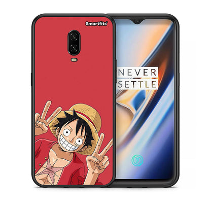 Θήκη OnePlus 6 Pirate Luffy από τη Smartfits με σχέδιο στο πίσω μέρος και μαύρο περίβλημα | OnePlus 6 Pirate Luffy case with colorful back and black bezels