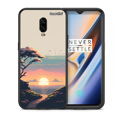 Θήκη OnePlus 6 Pixel Sunset από τη Smartfits με σχέδιο στο πίσω μέρος και μαύρο περίβλημα | OnePlus 6 Pixel Sunset case with colorful back and black bezels
