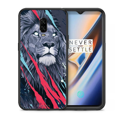 Θήκη OnePlus 6T Lion Designer PopArt από τη Smartfits με σχέδιο στο πίσω μέρος και μαύρο περίβλημα | OnePlus 6T Lion Designer PopArt case with colorful back and black bezels