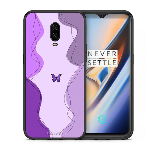 Θήκη Αγίου Βαλεντίνου OnePlus 6T Purple Mariposa από τη Smartfits με σχέδιο στο πίσω μέρος και μαύρο περίβλημα | OnePlus 6T Purple Mariposa case with colorful back and black bezels