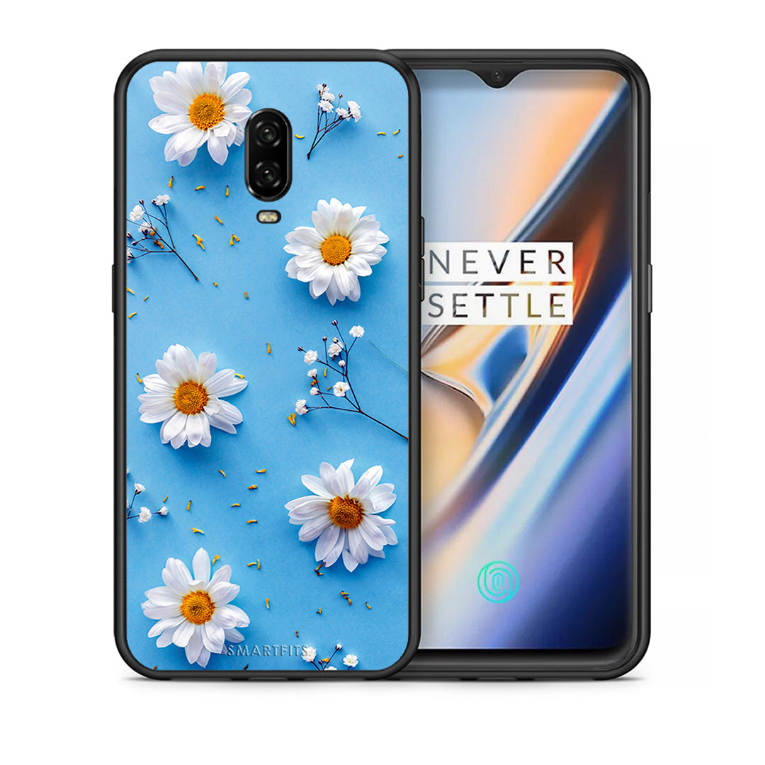 Θήκη OnePlus 6T Real Daisies από τη Smartfits με σχέδιο στο πίσω μέρος και μαύρο περίβλημα | OnePlus 6T Real Daisies case with colorful back and black bezels