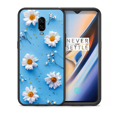 Θήκη OnePlus 6T Real Daisies από τη Smartfits με σχέδιο στο πίσω μέρος και μαύρο περίβλημα | OnePlus 6T Real Daisies case with colorful back and black bezels