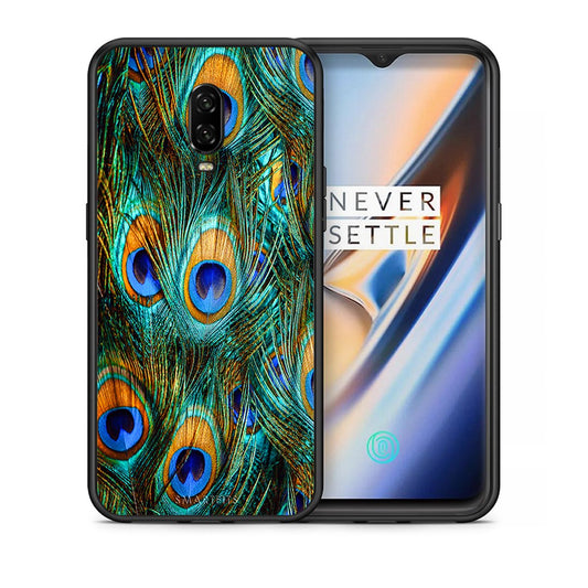 Θήκη OnePlus 6T Real Peacock Feathers από τη Smartfits με σχέδιο στο πίσω μέρος και μαύρο περίβλημα | OnePlus 6T Real Peacock Feathers case with colorful back and black bezels