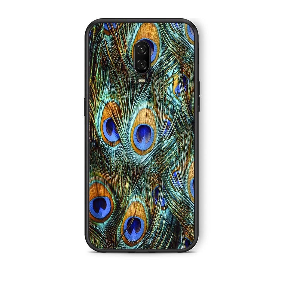 OnePlus 6T Real Peacock Feathers θήκη από τη Smartfits με σχέδιο στο πίσω μέρος και μαύρο περίβλημα | Smartphone case with colorful back and black bezels by Smartfits