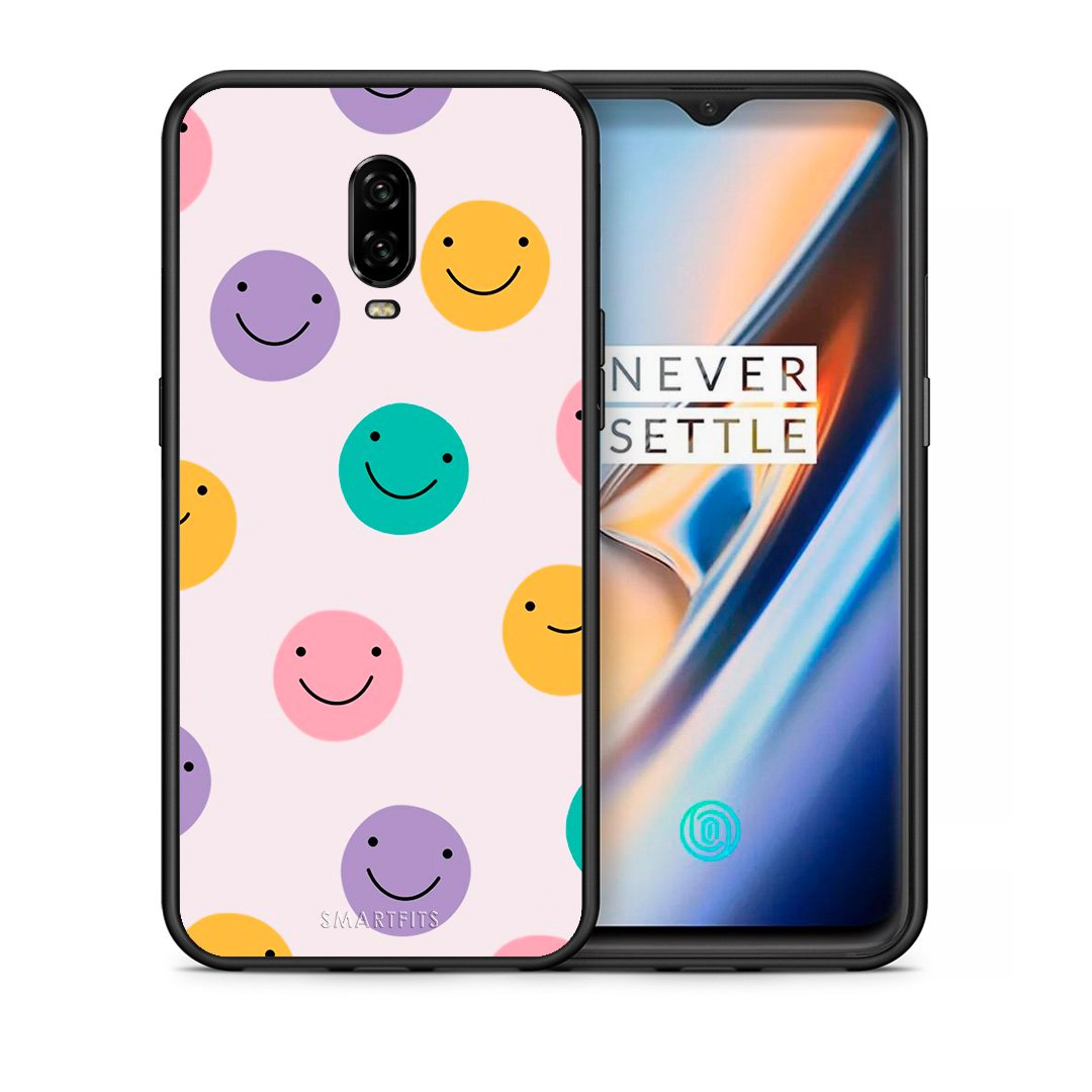 Θήκη OnePlus 6T Smiley Faces από τη Smartfits με σχέδιο στο πίσω μέρος και μαύρο περίβλημα | OnePlus 6T Smiley Faces case with colorful back and black bezels