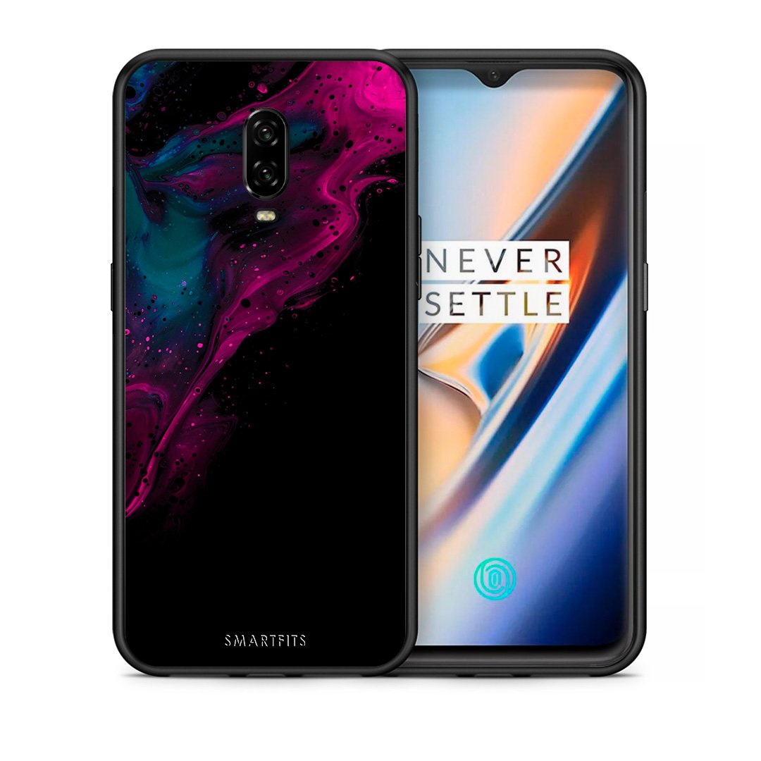 Θήκη OnePlus 6T Pink Black Watercolor από τη Smartfits με σχέδιο στο πίσω μέρος και μαύρο περίβλημα | OnePlus 6T Pink Black Watercolor case with colorful back and black bezels