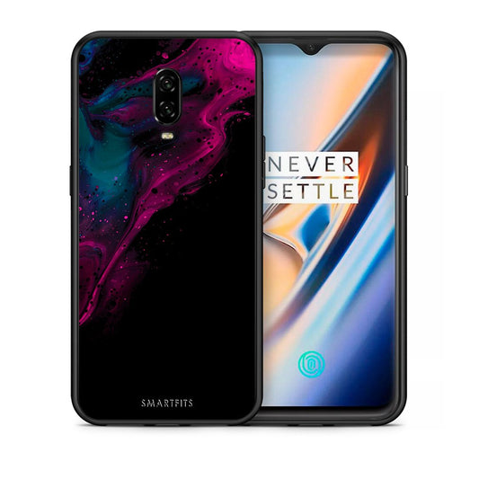 Θήκη OnePlus 6T Pink Black Watercolor από τη Smartfits με σχέδιο στο πίσω μέρος και μαύρο περίβλημα | OnePlus 6T Pink Black Watercolor case with colorful back and black bezels