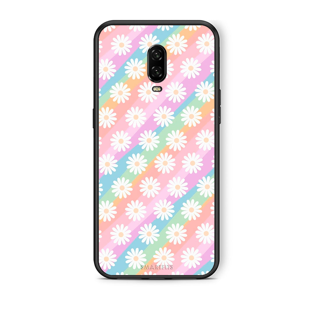 OnePlus 6T White Daisies θήκη από τη Smartfits με σχέδιο στο πίσω μέρος και μαύρο περίβλημα | Smartphone case with colorful back and black bezels by Smartfits