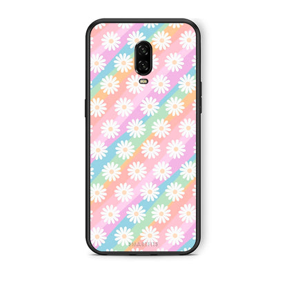 OnePlus 6T White Daisies θήκη από τη Smartfits με σχέδιο στο πίσω μέρος και μαύρο περίβλημα | Smartphone case with colorful back and black bezels by Smartfits
