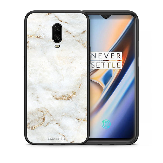 Θήκη OnePlus 6T White Gold Marble από τη Smartfits με σχέδιο στο πίσω μέρος και μαύρο περίβλημα | OnePlus 6T White Gold Marble case with colorful back and black bezels
