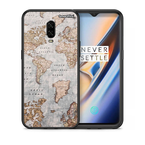 Θήκη OnePlus 6 World Map από τη Smartfits με σχέδιο στο πίσω μέρος και μαύρο περίβλημα | OnePlus 6 World Map case with colorful back and black bezels