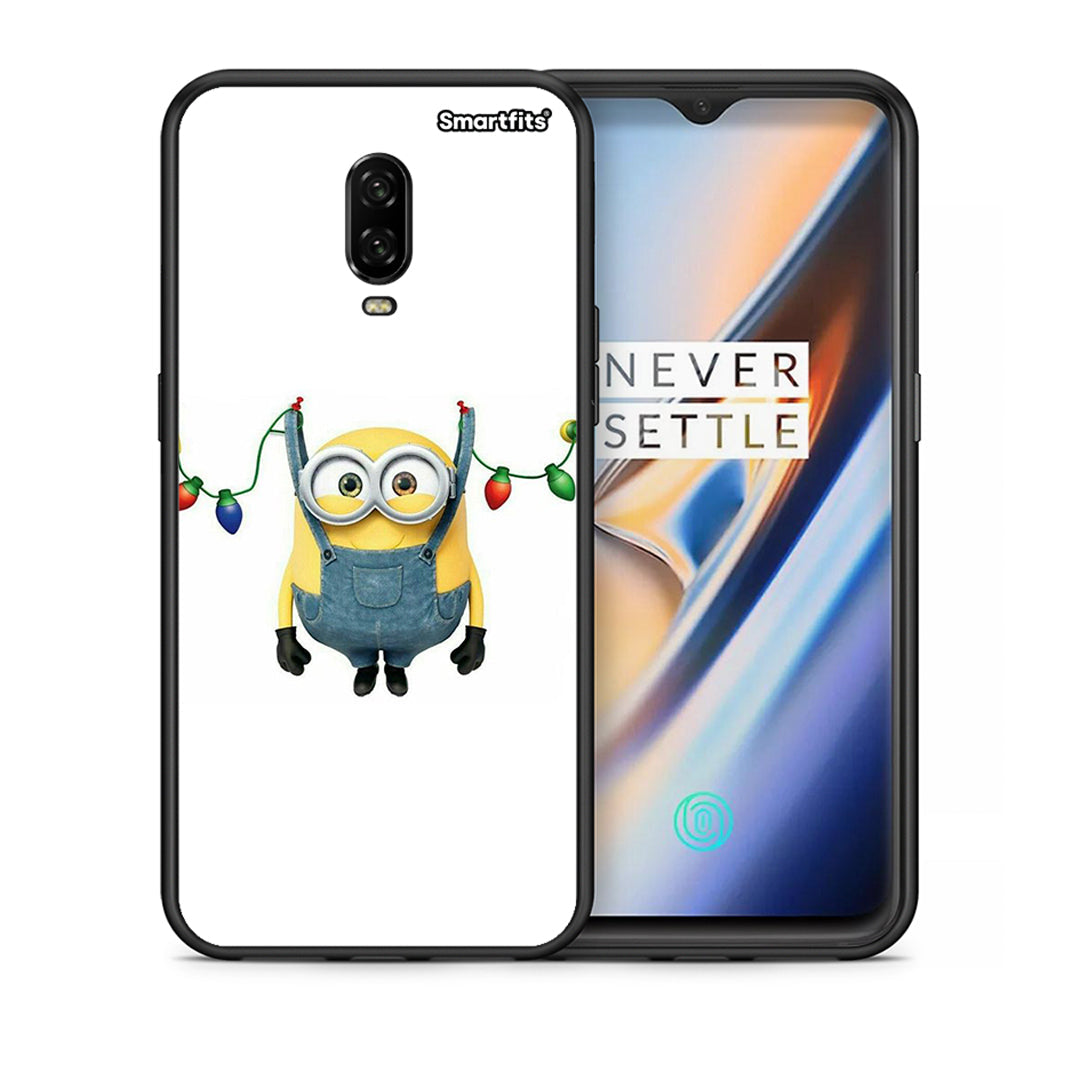 Θήκη OnePlus 6T Xmas Minion Lights από τη Smartfits με σχέδιο στο πίσω μέρος και μαύρο περίβλημα | OnePlus 6T Xmas Minion Lights case with colorful back and black bezels