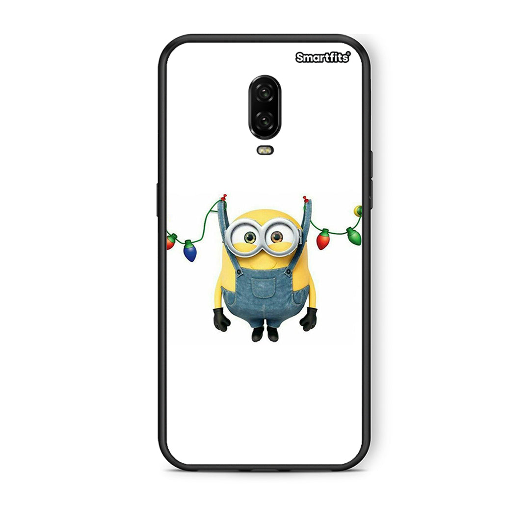 OnePlus 6 Xmas Minion Lights θήκη από τη Smartfits με σχέδιο στο πίσω μέρος και μαύρο περίβλημα | Smartphone case with colorful back and black bezels by Smartfits