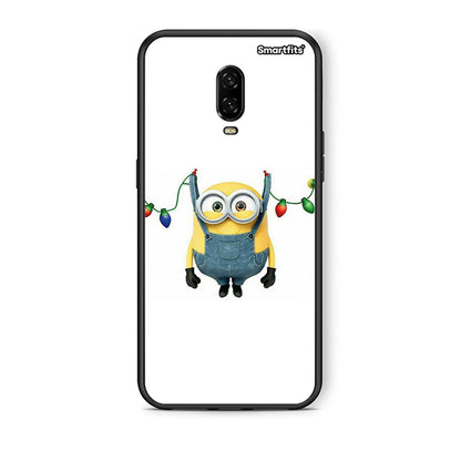 OnePlus 6 Xmas Minion Lights θήκη από τη Smartfits με σχέδιο στο πίσω μέρος και μαύρο περίβλημα | Smartphone case with colorful back and black bezels by Smartfits