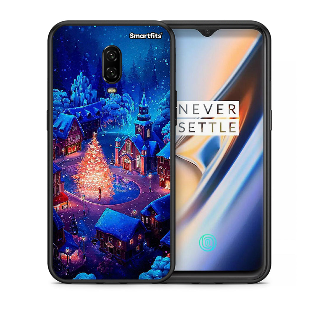 Θήκη OnePlus 6T Xmas Village από τη Smartfits με σχέδιο στο πίσω μέρος και μαύρο περίβλημα | OnePlus 6T Xmas Village case with colorful back and black bezels