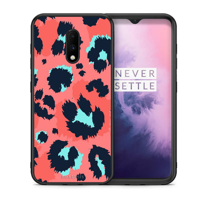 Θήκη OnePlus 7 Pink Leopard Animal από τη Smartfits με σχέδιο στο πίσω μέρος και μαύρο περίβλημα | OnePlus 7 Pink Leopard Animal case with colorful back and black bezels