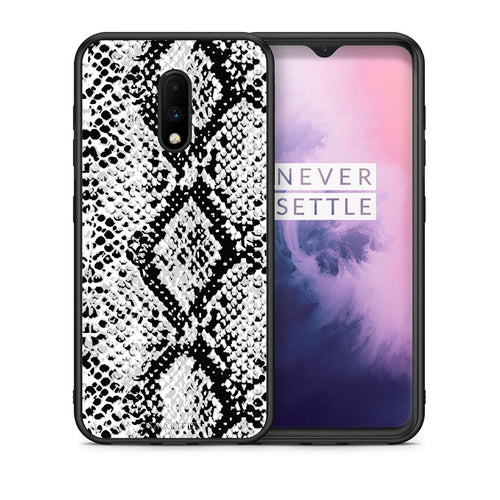 Θήκη OnePlus 7 White Snake Animal από τη Smartfits με σχέδιο στο πίσω μέρος και μαύρο περίβλημα | OnePlus 7 White Snake Animal case with colorful back and black bezels